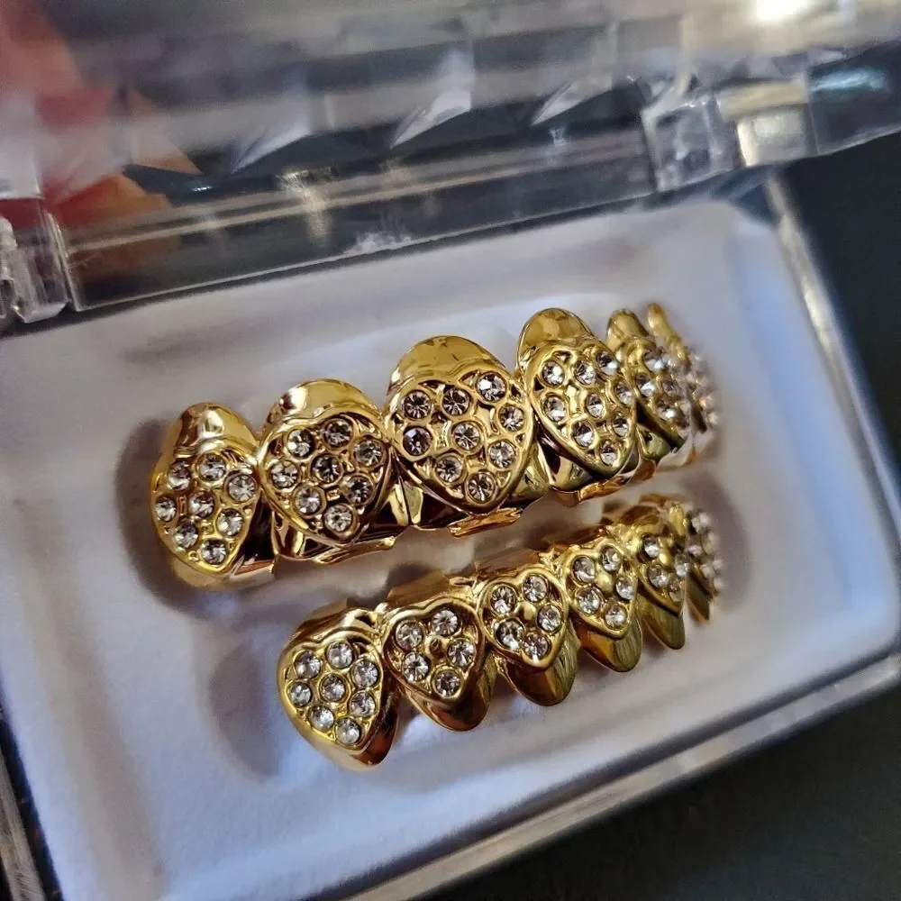 Iced Out Gold Heart Shaped Grillz